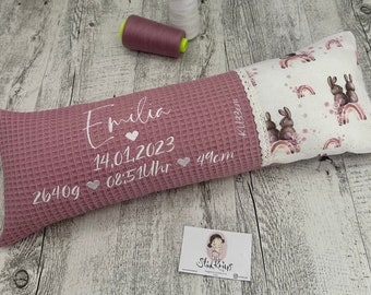 Geburtskissen mit Gewicht und Länge - Babygeschenk Geburt - personalisiertes Kissen - Babykissen echtmaße - Geschenk Geburt, W14, S2, RBHase