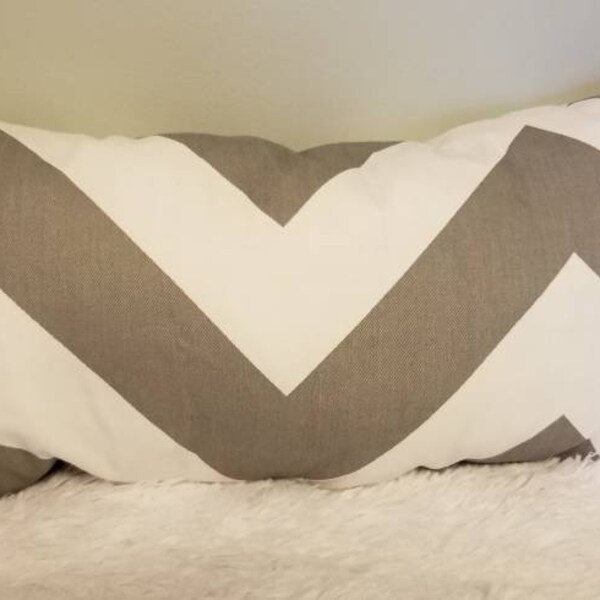Home Decor Throw Pillow Nursery Room Gray/White/Navy Large Chevron ZigZag