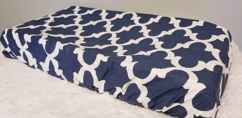 Standard Changing Pad Cover Navy BlueWhite Lattice