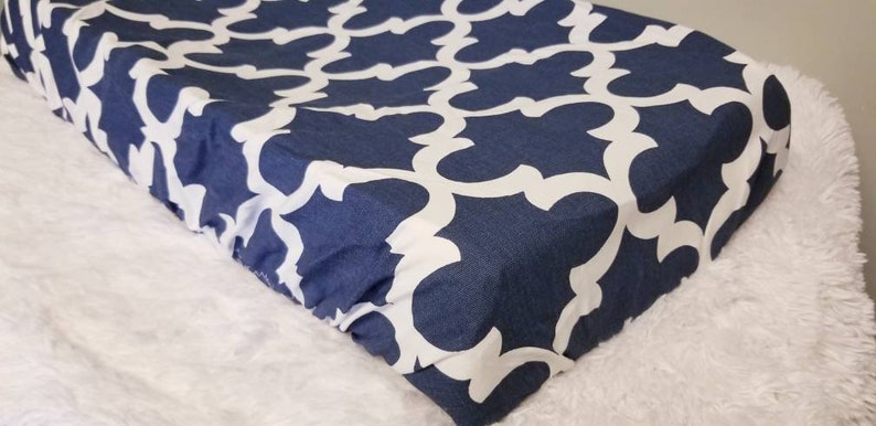 Standard Changing Pad Cover Navy BlueWhite Lattice