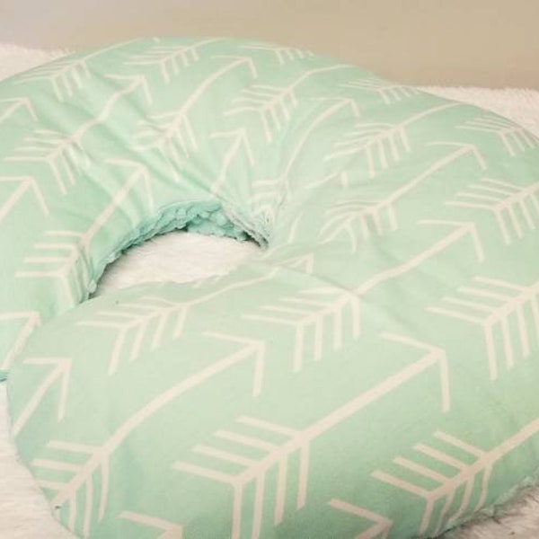 Standard Nursing Pillow Cover Baby Mint /White Arrows w/Mint Minky Dimple Dot Bottom Fits Boppy