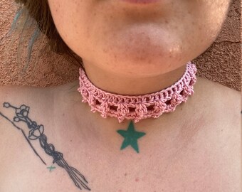 Crochet Pink Lace Choker