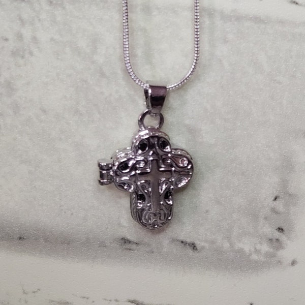 Silver cross wish box necklace