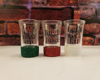 Set of three glittered shot glasses