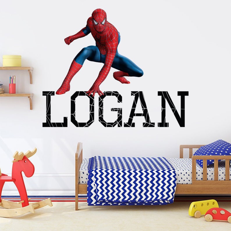 Spiderman Wall Decal Boys Name Nursery Art Decor Boy Marvel Ep211