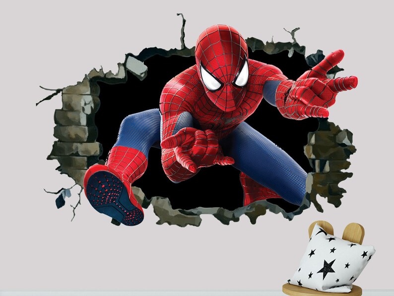 Spiderman 3d Wall Decal Superhero Nursery Decor Smashed Kids Boy Room Marvel Sticker Dd251