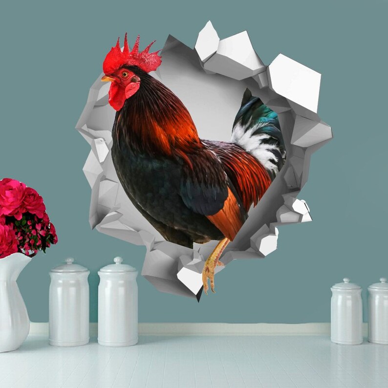 Smashed 3d Wall Sticker Rooster Decal Funny Decal Rooster Etsy
