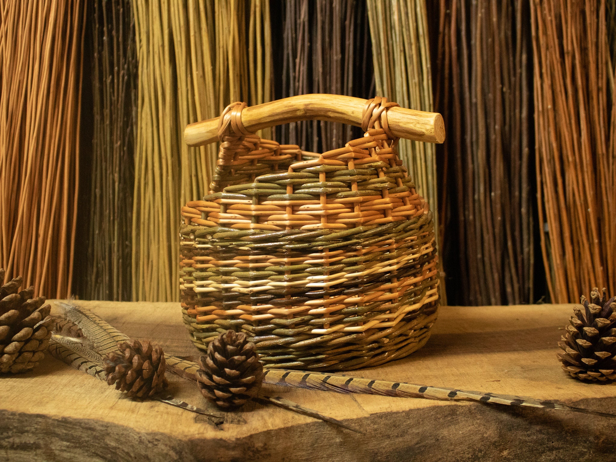 Rustic asymmetric willow basket Etsy