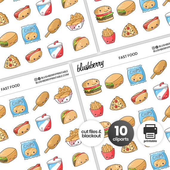 printable kawaii fast food stickers kawaii stickers etsy