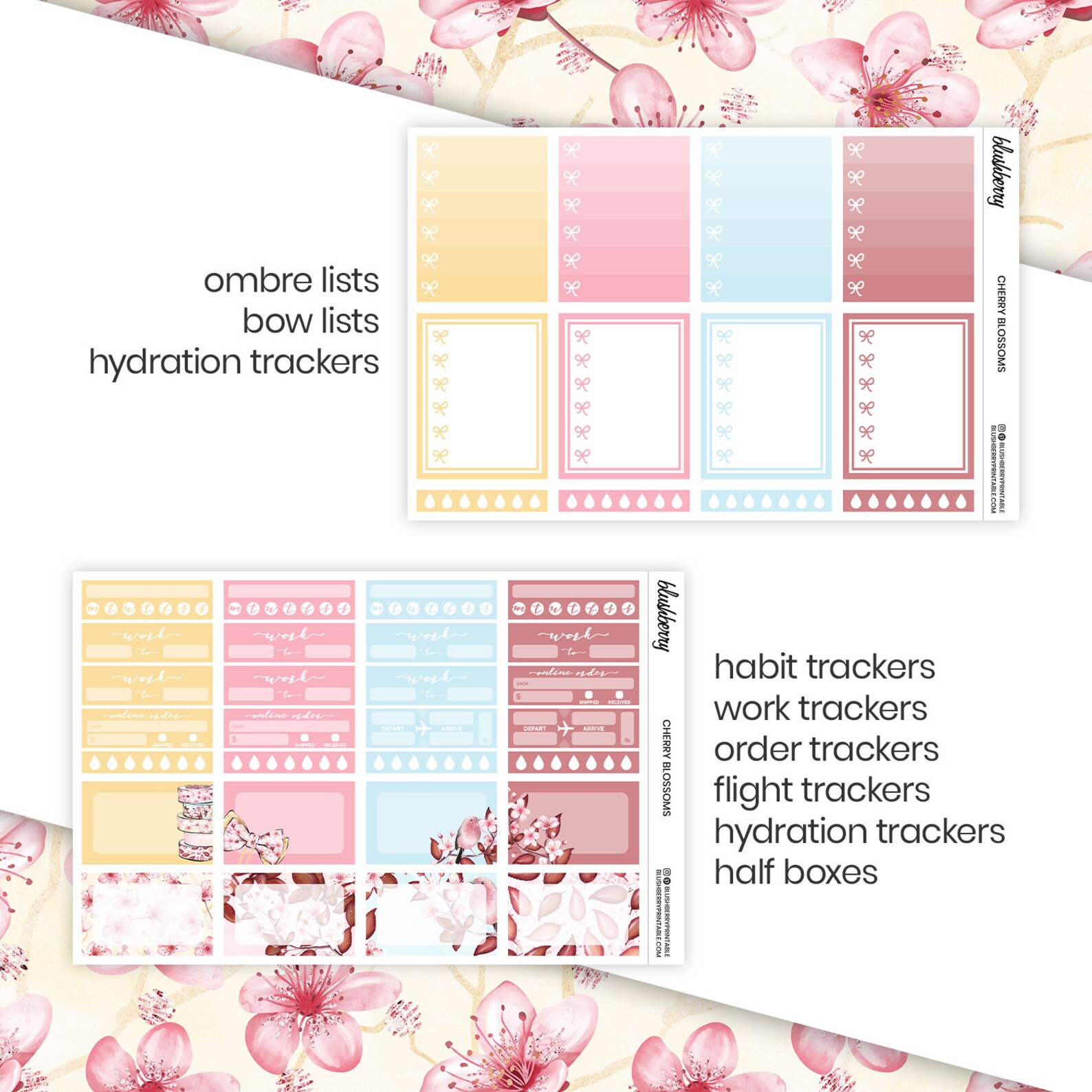 Cherry Blossoms Planner Stickers, Spring Weekly Kit, Printable Weekly ...