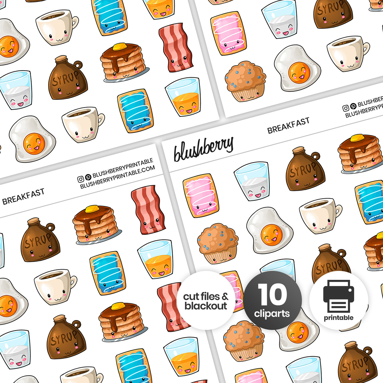 printable kawaii breakfast stickers kawaii stickers etsy