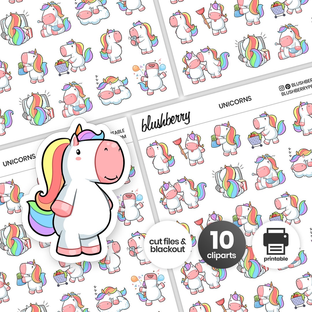 Printable Kawaii Unicorn Stickers, Kawaii Stickers, Printable Stickers ...