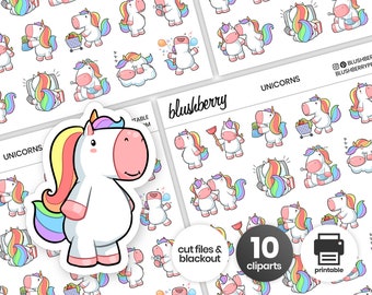 Printable Kawaii Unicorn Stickers, Kawaii Stickers, Printable Stickers, Cute Stickers, Planner Stickers, Printable Planner