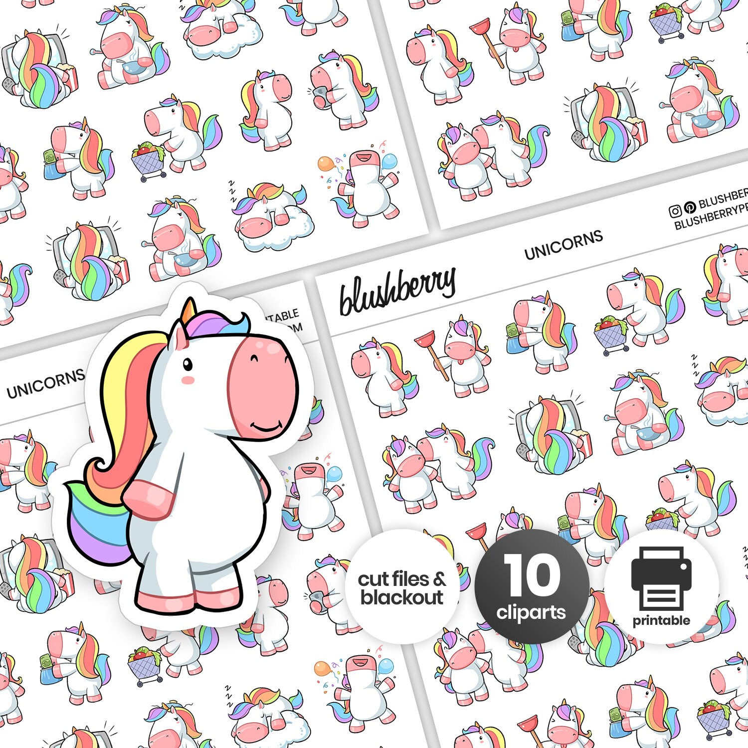 Printable Kawaii Unicorn Stickers Kawaii Stickers Printable Etsy