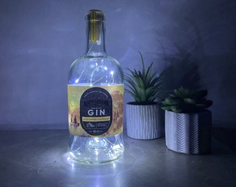 Koppaberg passion fruit and orange gin up-cycled to make a bedside LED light with cork or nice decoration to put on a shelf or windowsill