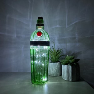 Tanqueray sevilla gin bottle as up-cycled fairy light bedside light birthday gift bedroom decoration Mothers Day gift Green