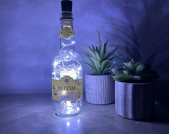 Super cute Bloom passionfruit and vanilla gin bottle up-cycled to a cute bedroom fairy light - birthday gift, house warming gift