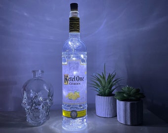 Ketle one citron vodka up-cycled bottle light fairy light bedroom decoration shelving decor bedside light ivy lights