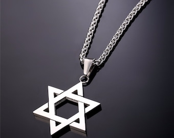 Star of David Pendant & Necklace Chain Stainless Steel Israel Jewish Judaica Cable Necklace Charm