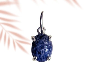 Silver Gemstone Scarab Amulet Pendant Necklace/Silver Charm/Open Prong Pendant/ Egypt Protection