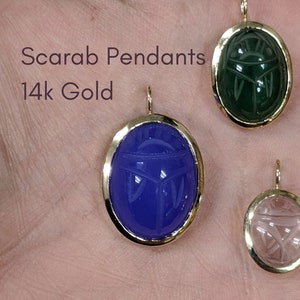 Scarab Amulet Pendant Necklace/14k Gold Charm/Open Bezel Pendant/ Egypt Protection