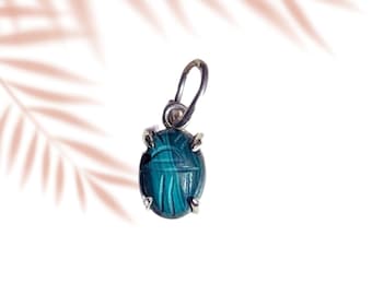 Silver Gemstone Scarab Amulet Pendant Necklace/Silver Charm/Open Prong Pendant/ Egypt Protection