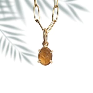 14k Gold Gemstone Scarab Amulet Pendant Necklace/14k Gold Charm/Open Prong Pendant/ Egypt Protection