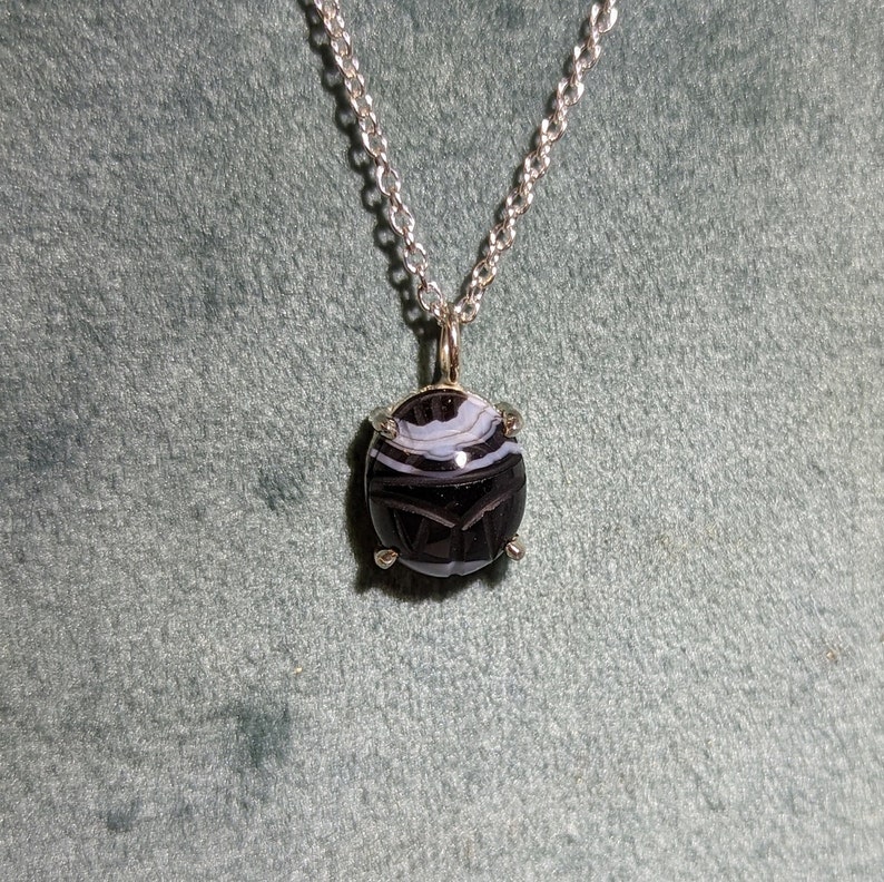 Ready to Ship Black and White Banded Agate Scarab Pendant image 1