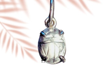 Silver Gemstone Scarab Amulet Pendant Necklace/Silver Charm/Open Prong Pendant/ Egypt Protection