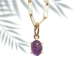 14k Gold Gemstone Scarab Amulet Pendant Necklace/14k Gold Charm/Open Prong Pendant/ Egypt Protection