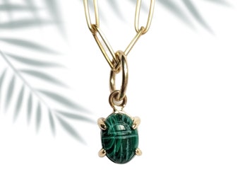 14k Gold Gemstone Scarab Amulet Pendant Necklace/14k Gold Charm/Open Prong Pendant/ Egypt Protection