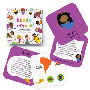 Juego de cartas Buddy Jumble / divertidas tarjetas didácticas de geografía / juegos para niños / regalos para rellenar medias 2024 / regalos de amigo secreto 2024
