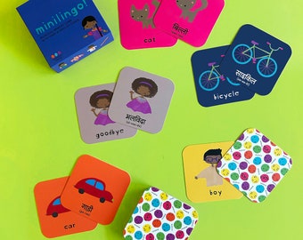 Minilingo, Hindi/English bilingual flashcards | Montessori learning cards | memory card game | gifts for kids | learn Hindi