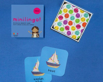 Minilingo, Greek/English bilingual flashcards | small gifts for kids | Montessori learning cards | memory card game | learn Greek