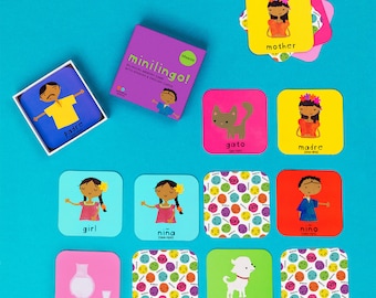 Minilingo, Spanish/English bilingual flashcards | gifts for kids | Montessori learning cards | memory card game | learn Spanish