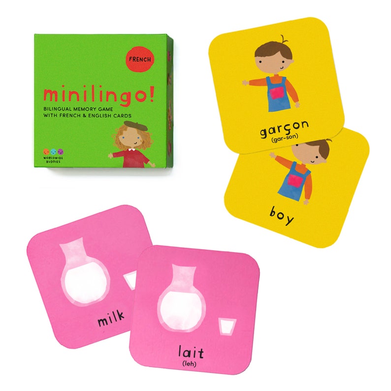 Minilingo, French/English bilingual flashcards Summer Olympics 2024 for kids Montessori learning cards memory card game learn French image 2