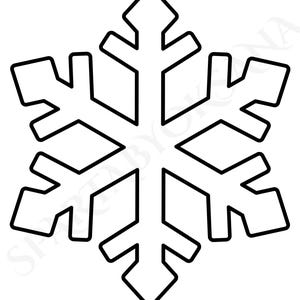 May include: A black and white snowflake design. The snowflake has six symmetrical arms, each with a series of geometric shapes. The design is simple and modern, perfect for winter-themed crafts or decorations.