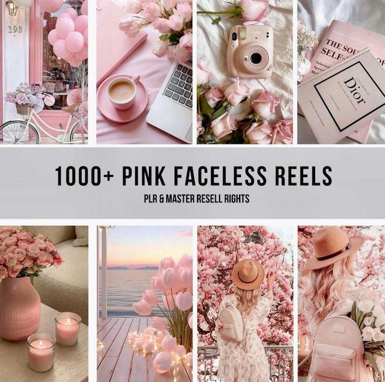 Pink Aesthetic Faceless Reels, Pink Travel Reels, Pink Tik Tok Reels, Pink Instragram Videos, Pink Faceless Digital marketing with PLR & MRR