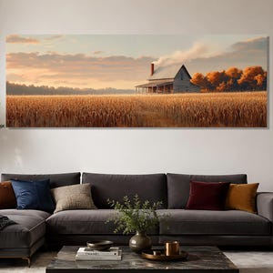 Autumn Farmhouse Canvas Print, Cornfield Artwork, Rustic Country Wall Art, Farmhouse Decor