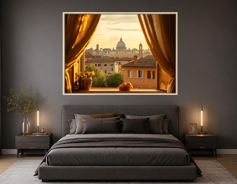 Window View Poster Rome Vatican City Canvas Print, St Peter’s Basilica Artwork, Rome Skyline ...