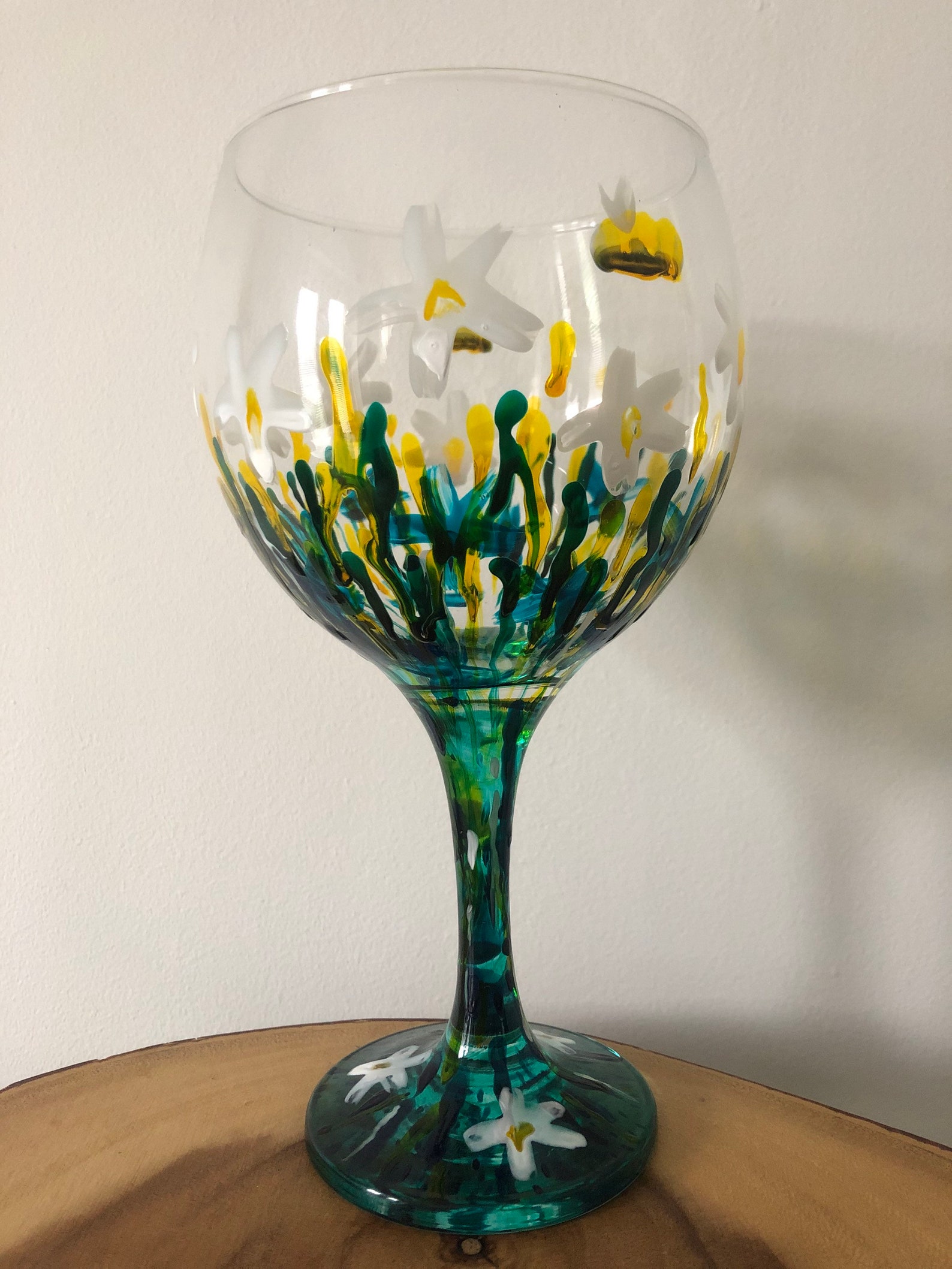 Floral hand painted gin glass can be personalised / unique Etsy