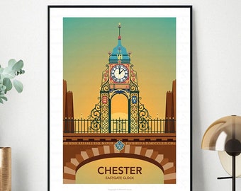 Travel Poster - Eastgate Clock, Chester, Cheshire, United Kingdom