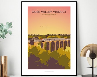Póster de viaje del viaducto del valle de Ouse: Impresión artística emblemática de Sussex