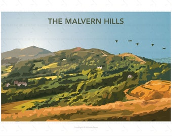 Travel Poster - The Malvern Hills, British Camp, Malvern, Worcestershire, Herefordshire, Gloucestershire, United Kingdom