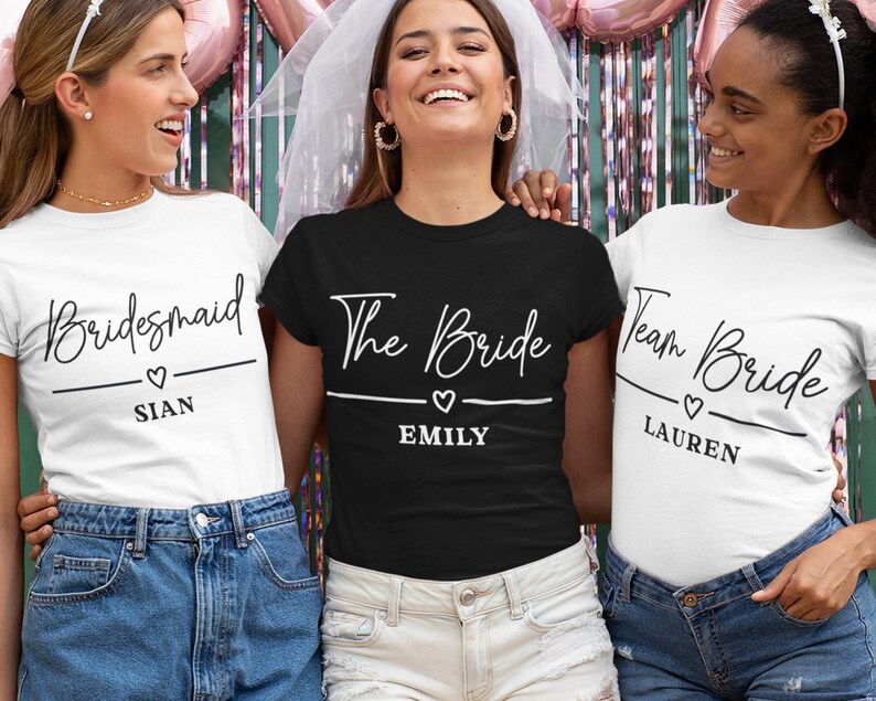 Personalised Hen Party T-shirts, Bride Top, Team Bride, Bridesmaid, Custom Hen Do Shirts, Rose Gold Metallic, Personalized Bridal Tees 