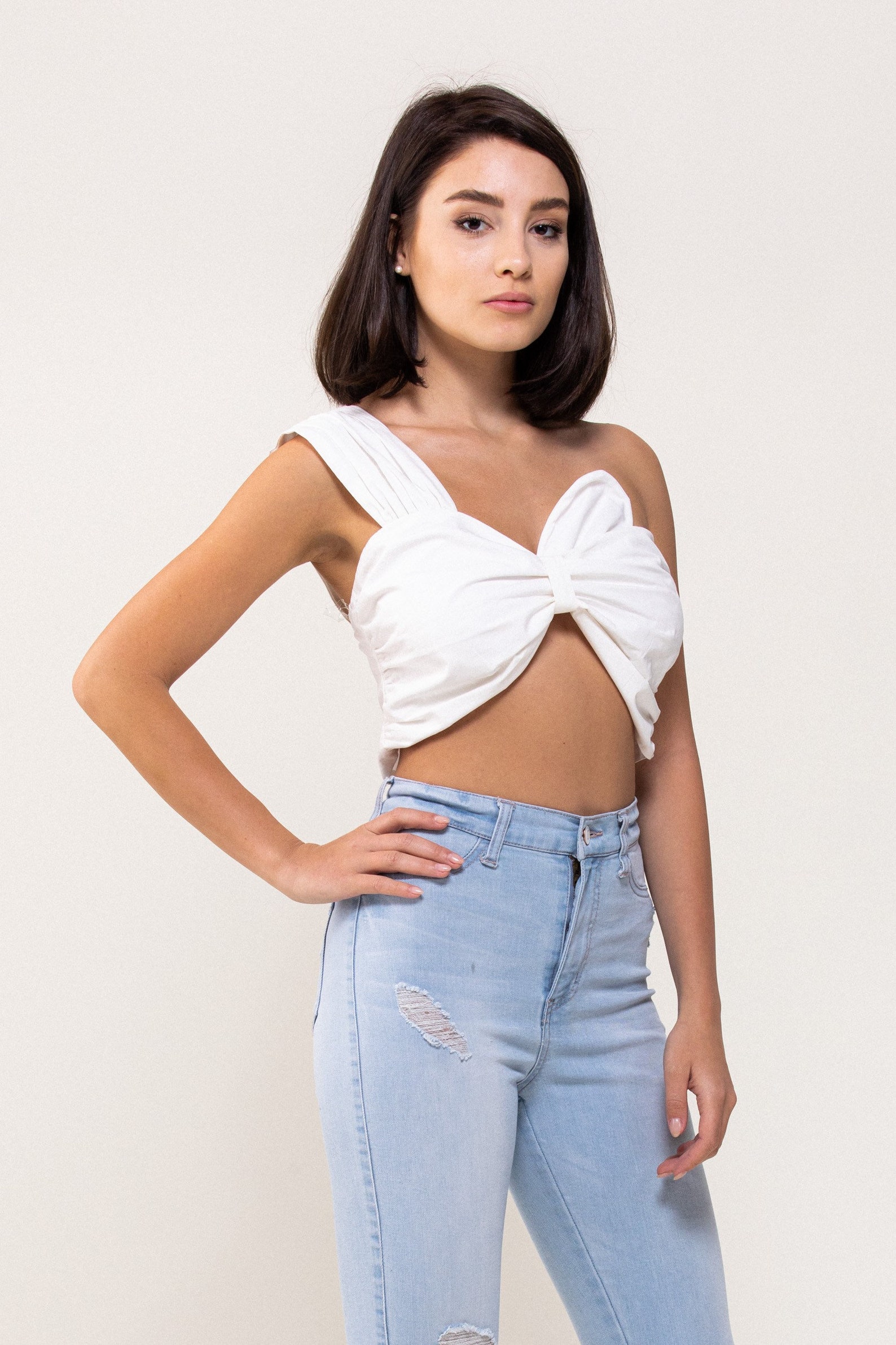 Knotted One Side Shoulder Crop Top - Etsy