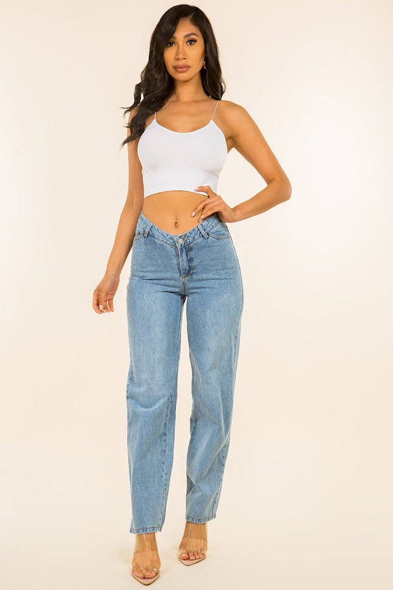 V Shape High Waist Straight Jeans -  Canada