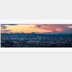 Pink Sky At Night - Glasgow, Scotland - Fine Art Panoramic Photo Print - 10x30&quot; Limited Edition