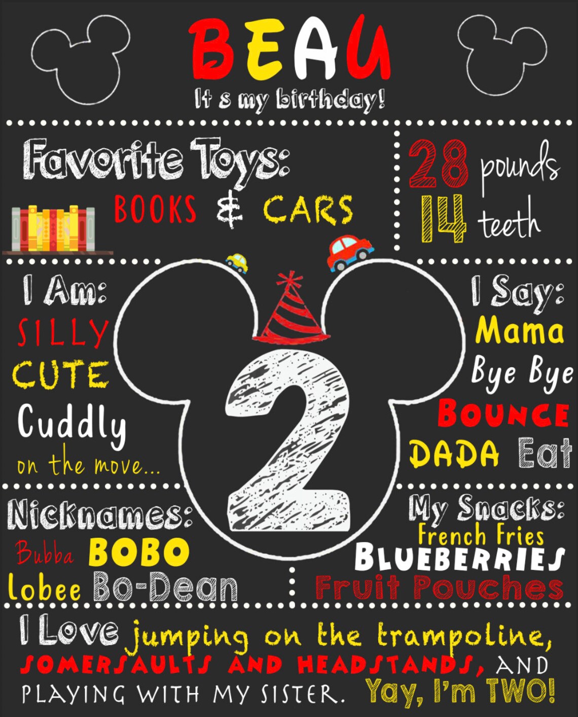 Mickey Mouse Birthday Sign Custom Disney Printable Party | Etsy