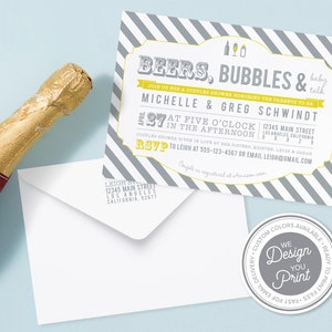 Printable Beers, Bubbles and Baby Talk Couples Baby Shower Invitation, Digital File